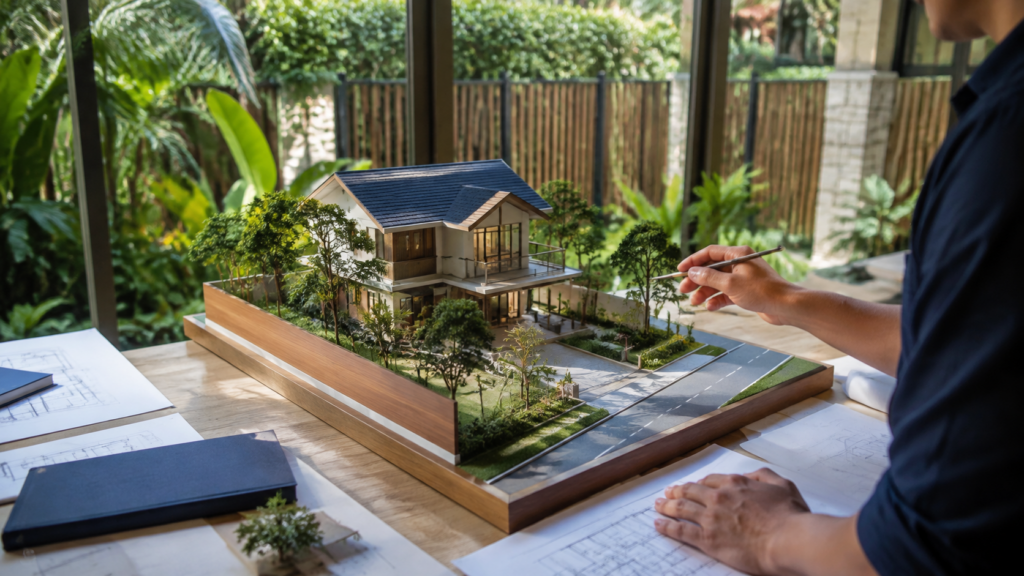 การวางแบบบ้านให้เหมาะกับแปลงที่ดิน — ภาพประกอบ AI
