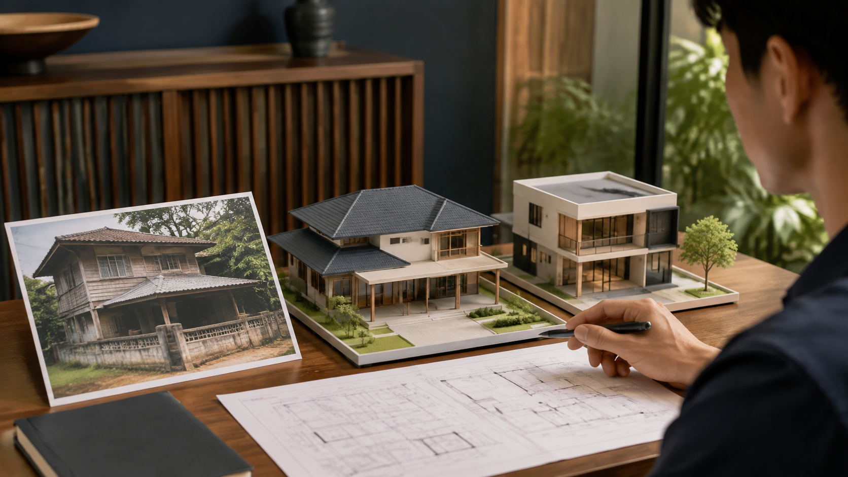 การเปรียบเทียบแนวทางรีโนเวทและสร้างใหม่ — ภาพประกอบ AI