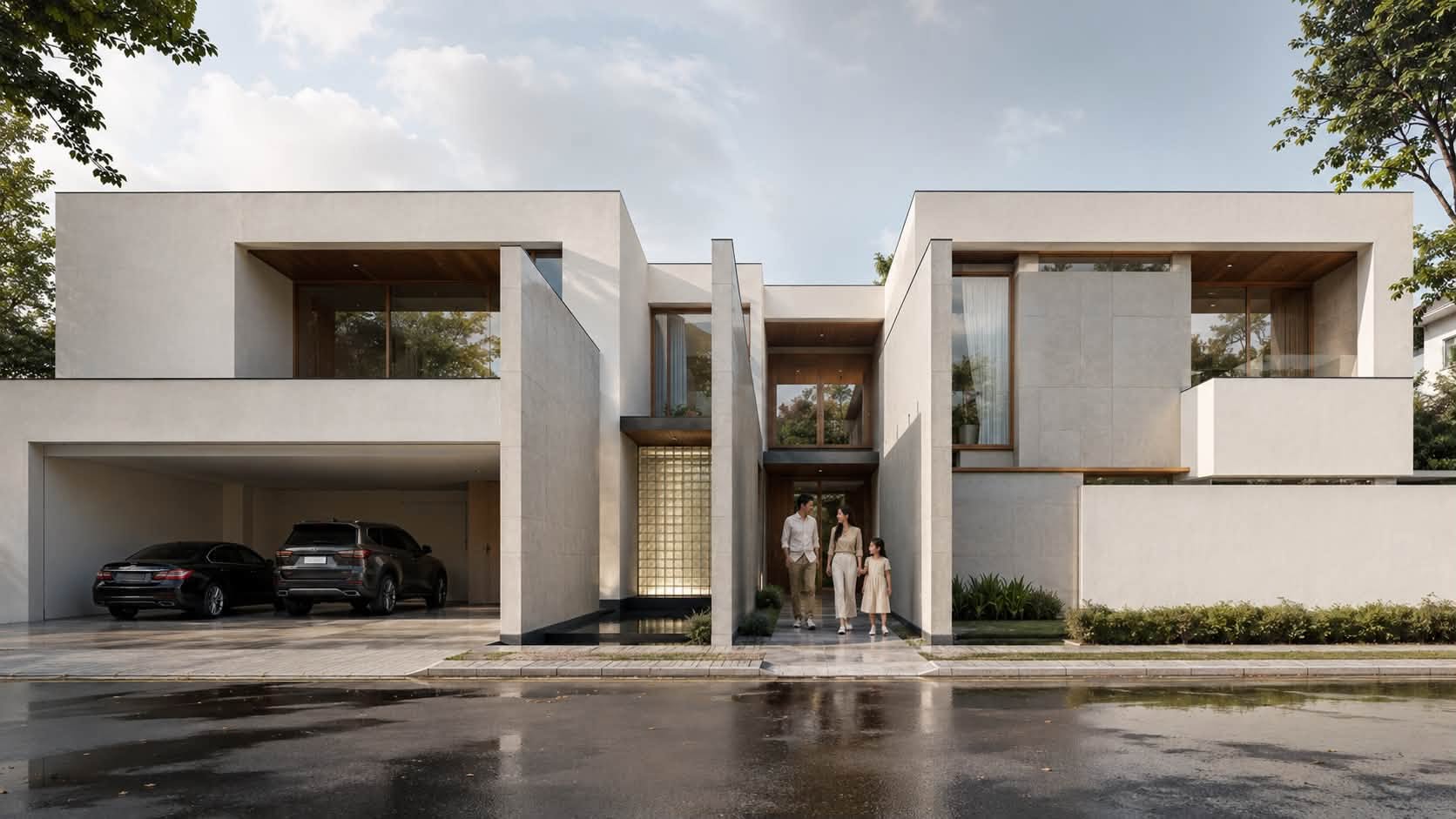 Courtyard Grove · บ้านสวนกลาง หมายเลข 2 — มุมหน้าบ้านกลางวัน