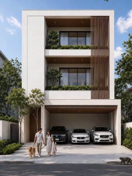 Vertical Haven · บ้านโปร่งแนวตั้ง หมายเลข 4 — มุมหน้าบ้านกลางวัน